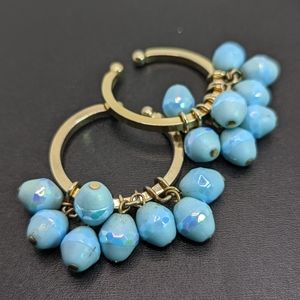 Judith McCann HoopOn Earrings with Blue & Aurora borealis Glass Cha Cha Dangles